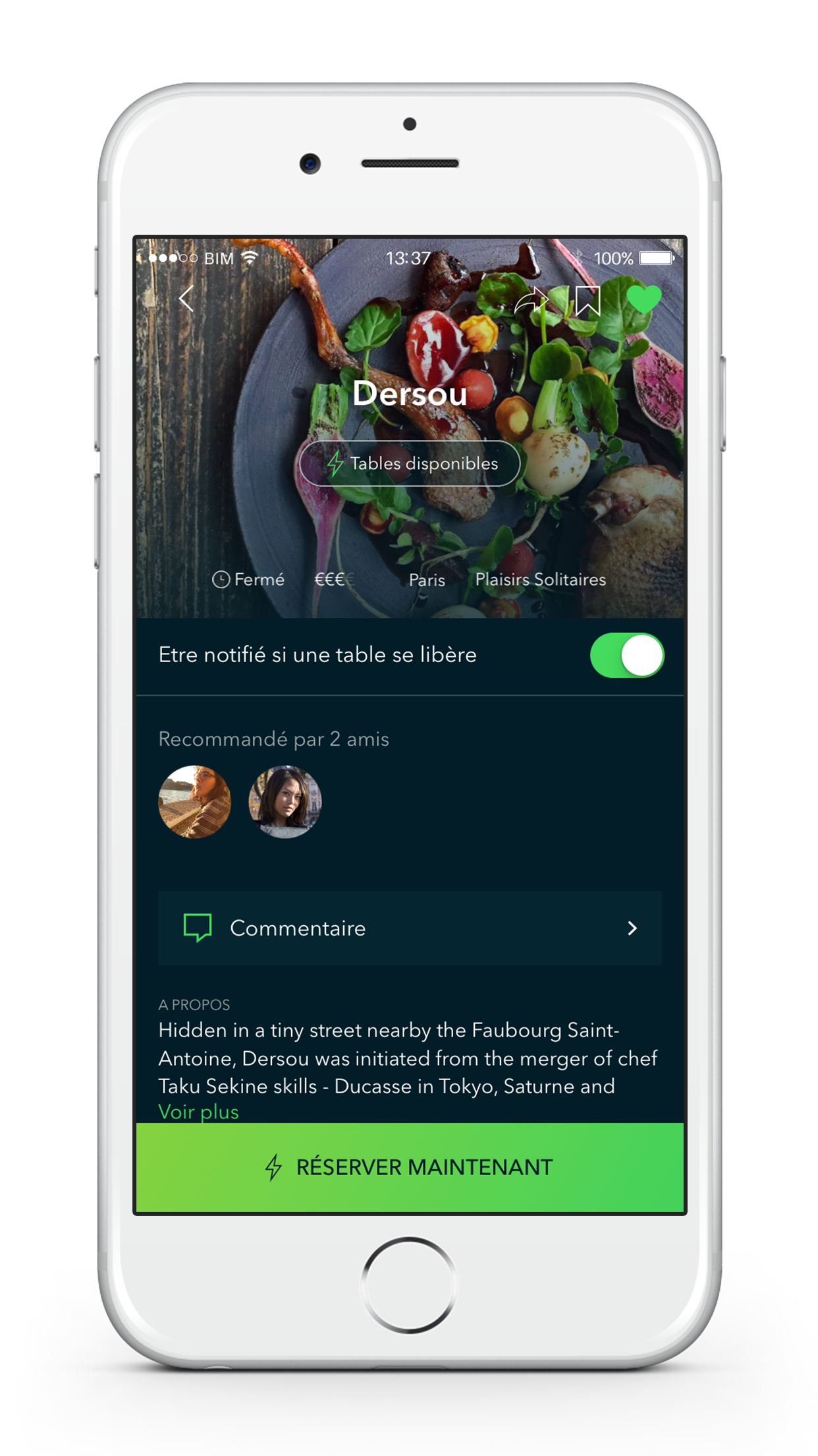 Réserver un restaurant sur Android avec BIM